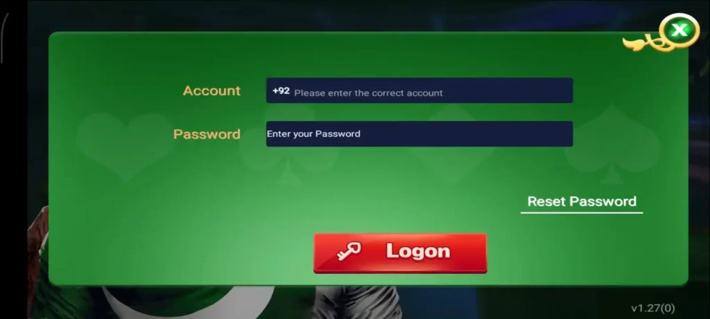 Secure user login screen of 3patti APK showing registered mobile number (+92), password field, and captcha verification.
