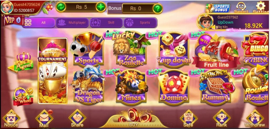 3 Patti Game APKs mini games hub showing multiple mini games that you can play in 3 patti blue apk